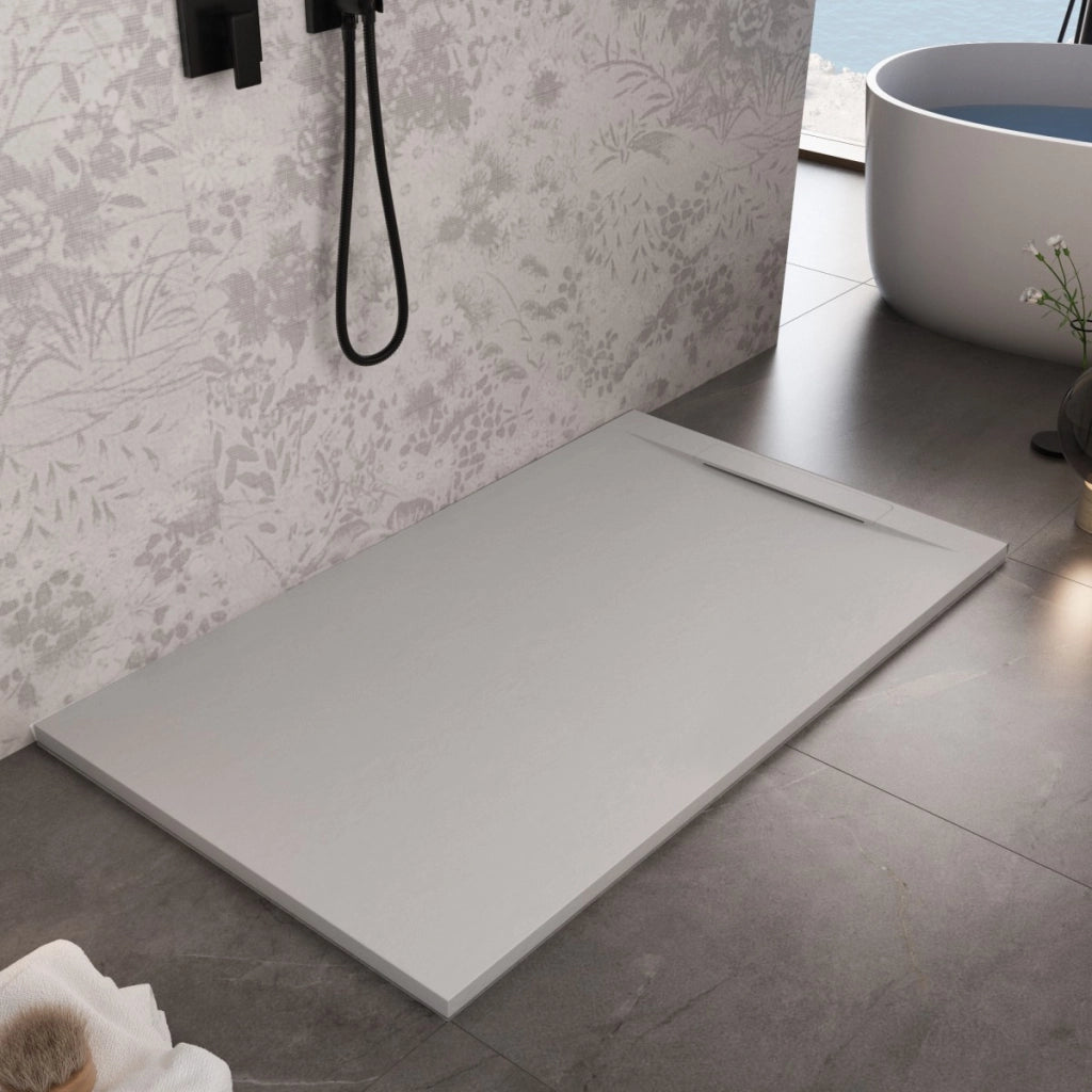 Piatto doccia in marmoresina grigio chiaro effetto pietra cemento vincent, misura 80x120