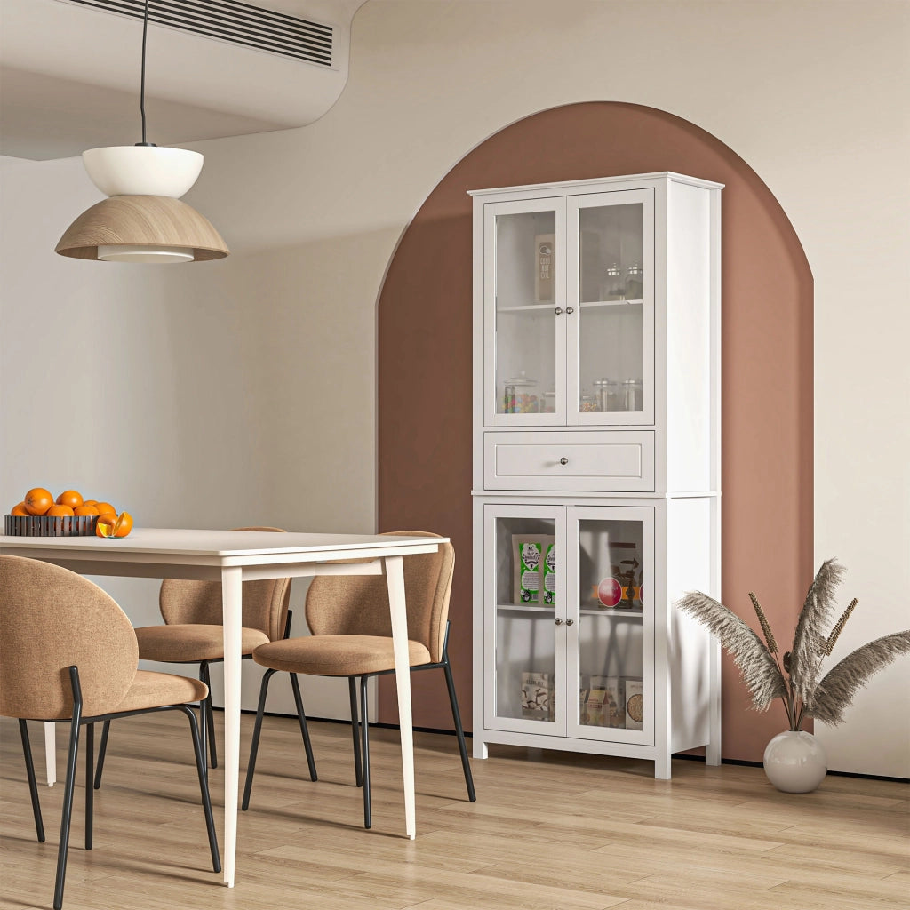 Armadio Cucina Vetrina con Ante a Vetro e Cassetto ¨C Zephmum ¨C Bianco 74x35,5x181,5 cm