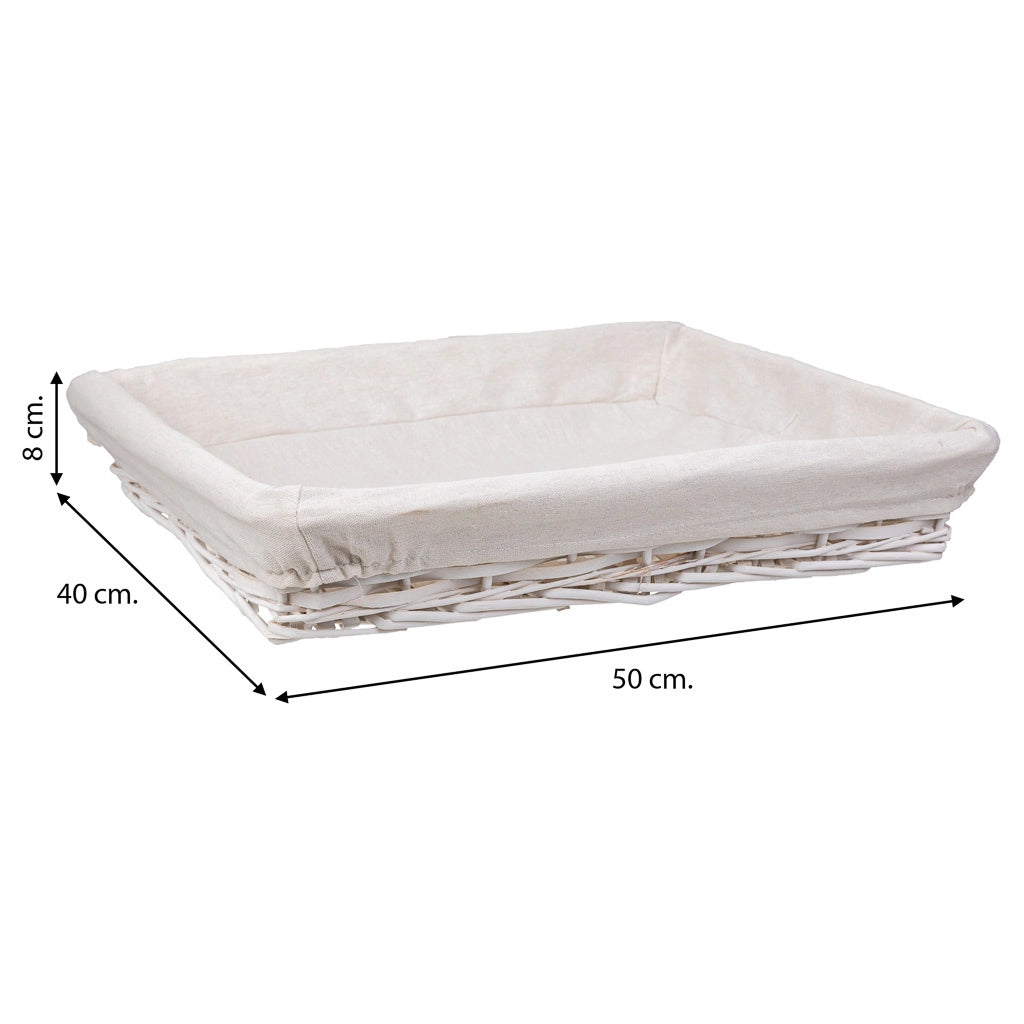 Vassoio in vimini bianco 50x40x08h