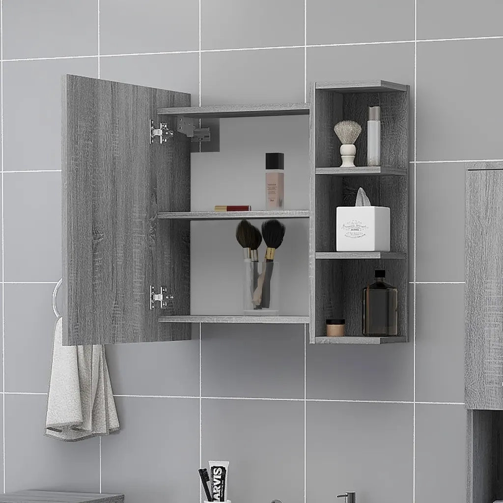 Mobile da Bagno a Specchio-Armadietto a Specchio da Bagno Grigio Sonoma 62,5x20,5x64 cm Legno