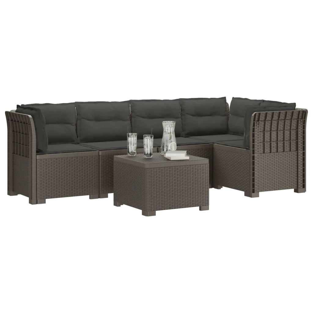 Divano da Giardino 5 Posti con Cuscini Stile Rattan PP 3444099
