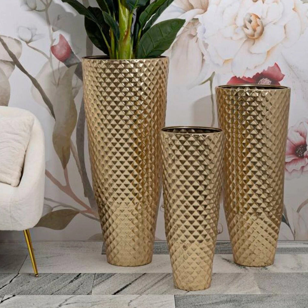 Set di 3 vasi Manara, Complemento d'arredo, Anfora, Accessorio d'arredo, 48x48 h110 cm, Oro