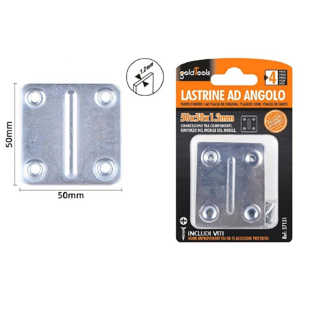 Trade Shop - Set 4pz Lastrine Lastrina Piastra Di Giunzione 50x50x1.2mm Con Viti Mobili 57131 -