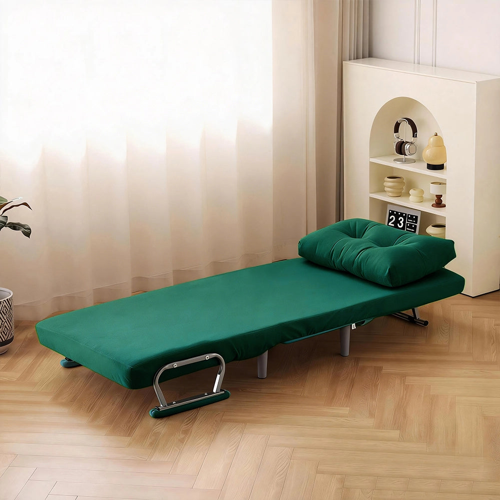 Poltrona Divano Letto Singolo Reclinabile Verde Rivestimento in Velluto a Coste