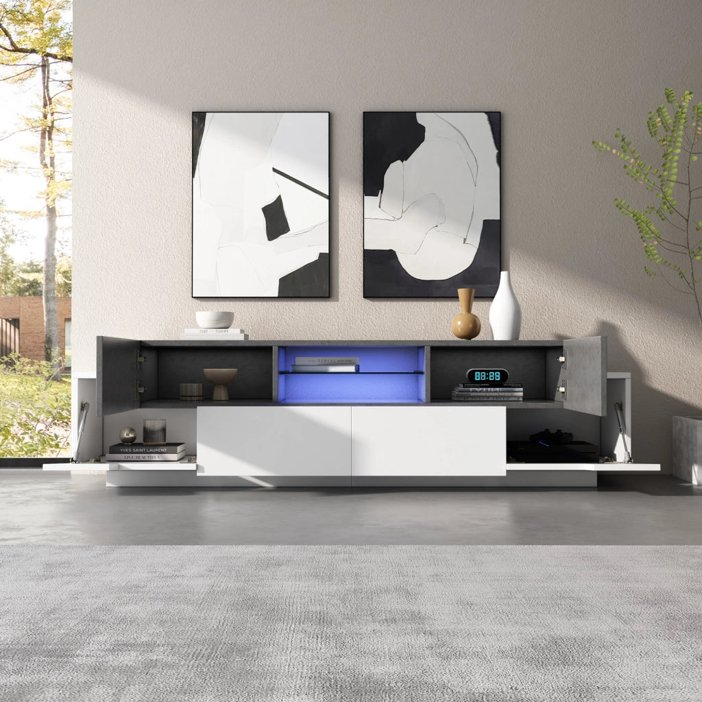 MOBILE TV con LED e ripiani in vetro 180x40x45 cm bianco e grigio