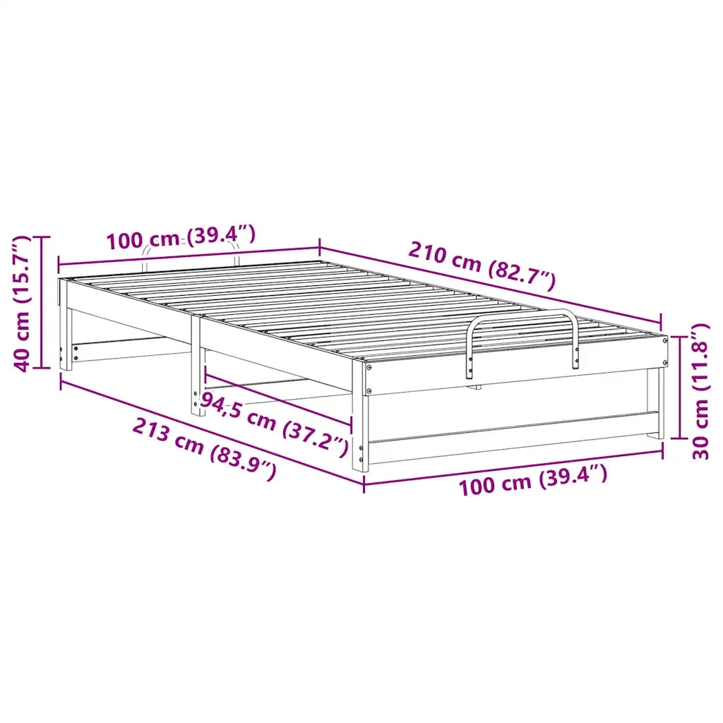 Letto singolo | Letto per adulti | Struttura del letto Bianco 100 x 210 cm Pino massello