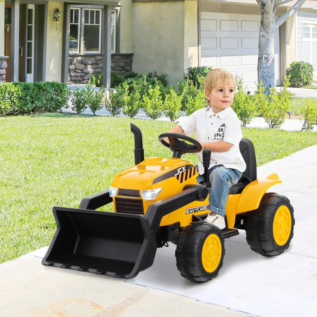 Escavatore bulldozer a batteria per bambini con benna di scavo regolabile, Veicolo da costruzione elettrico Giallo