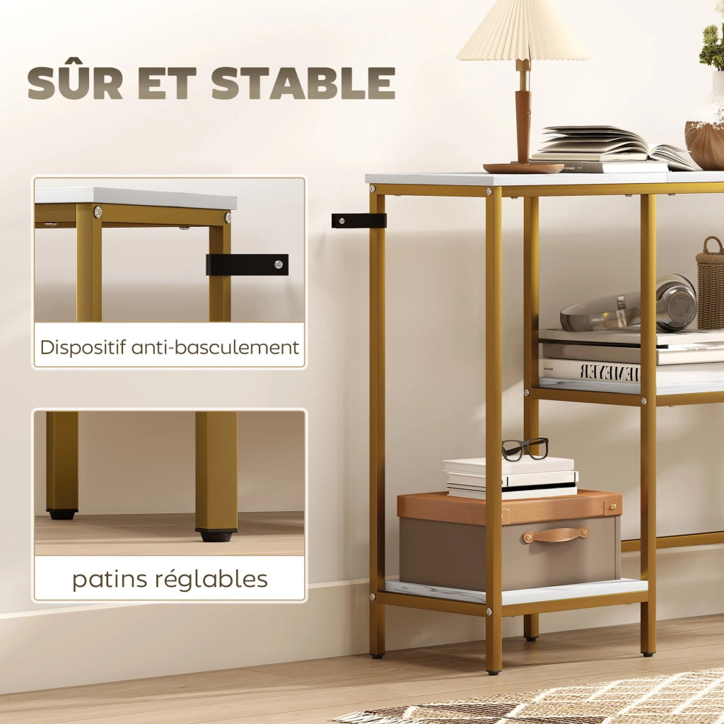 Tavolo console con ripiani ¨C Minimal ¨C bianco dorato 120 cm