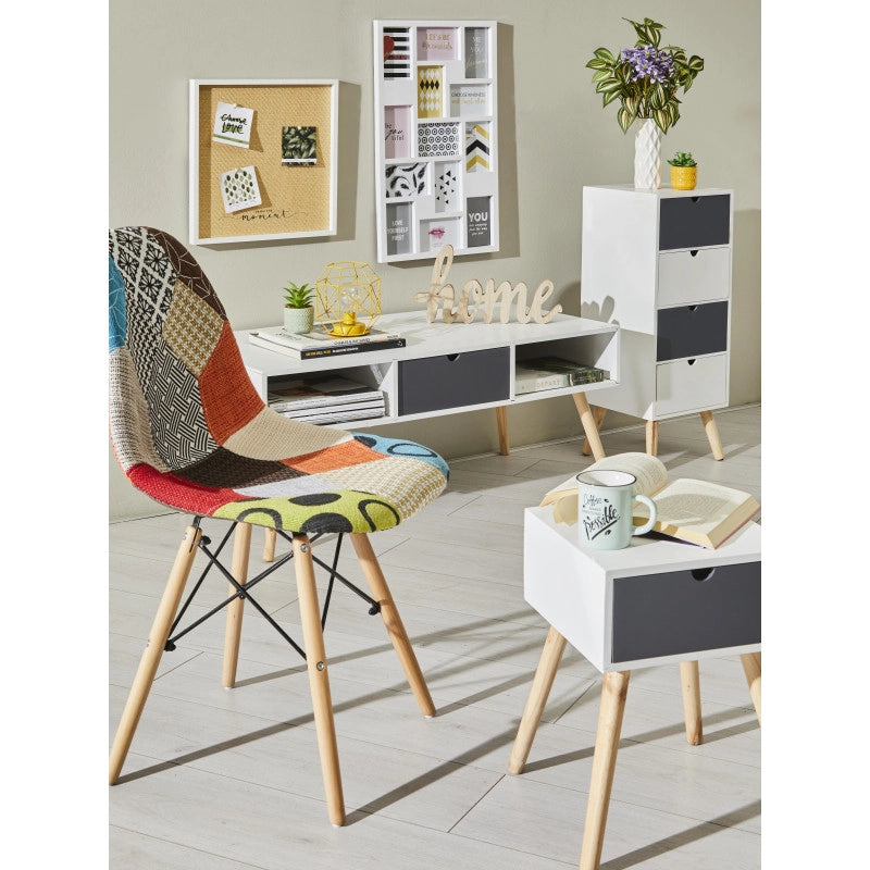 Tavolino Flynn 1 Cassetto E Due Vani A Giorno 100x50x43 Bianco/grigio