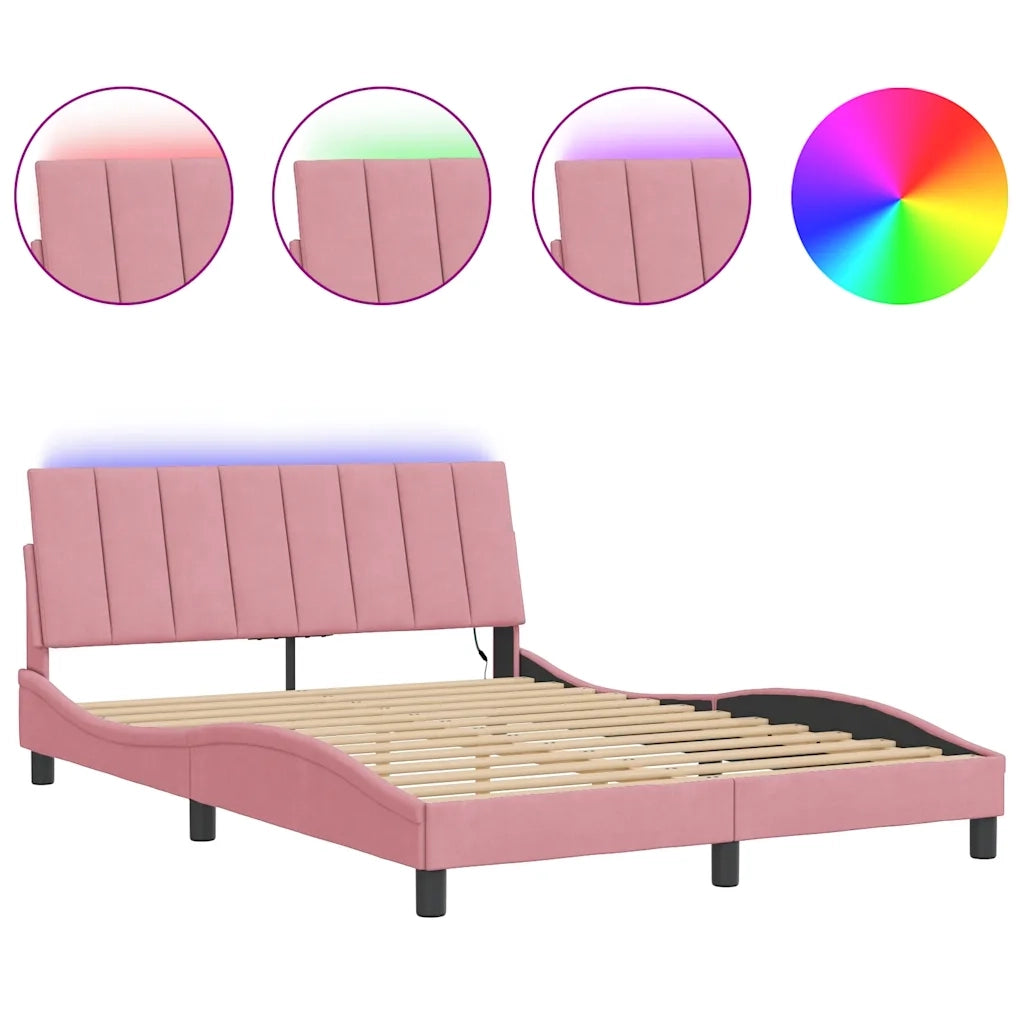 Giroletto con LED senza Materasso-Struttura Letto Hanko Rosa 120x200 cm in Velluto