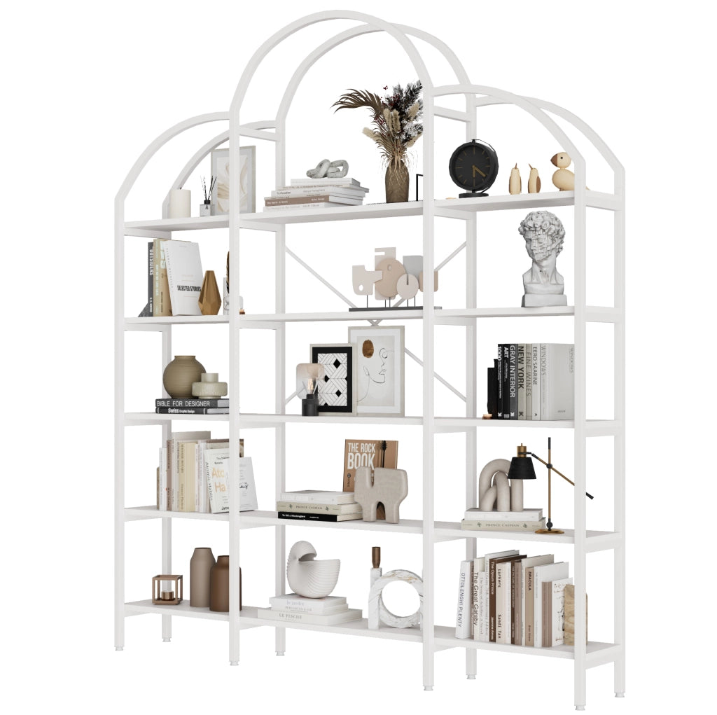 Scaffale 170x26x190 cm a 5 ripiani con decorazione a nuvola in MDF e metallo bianco