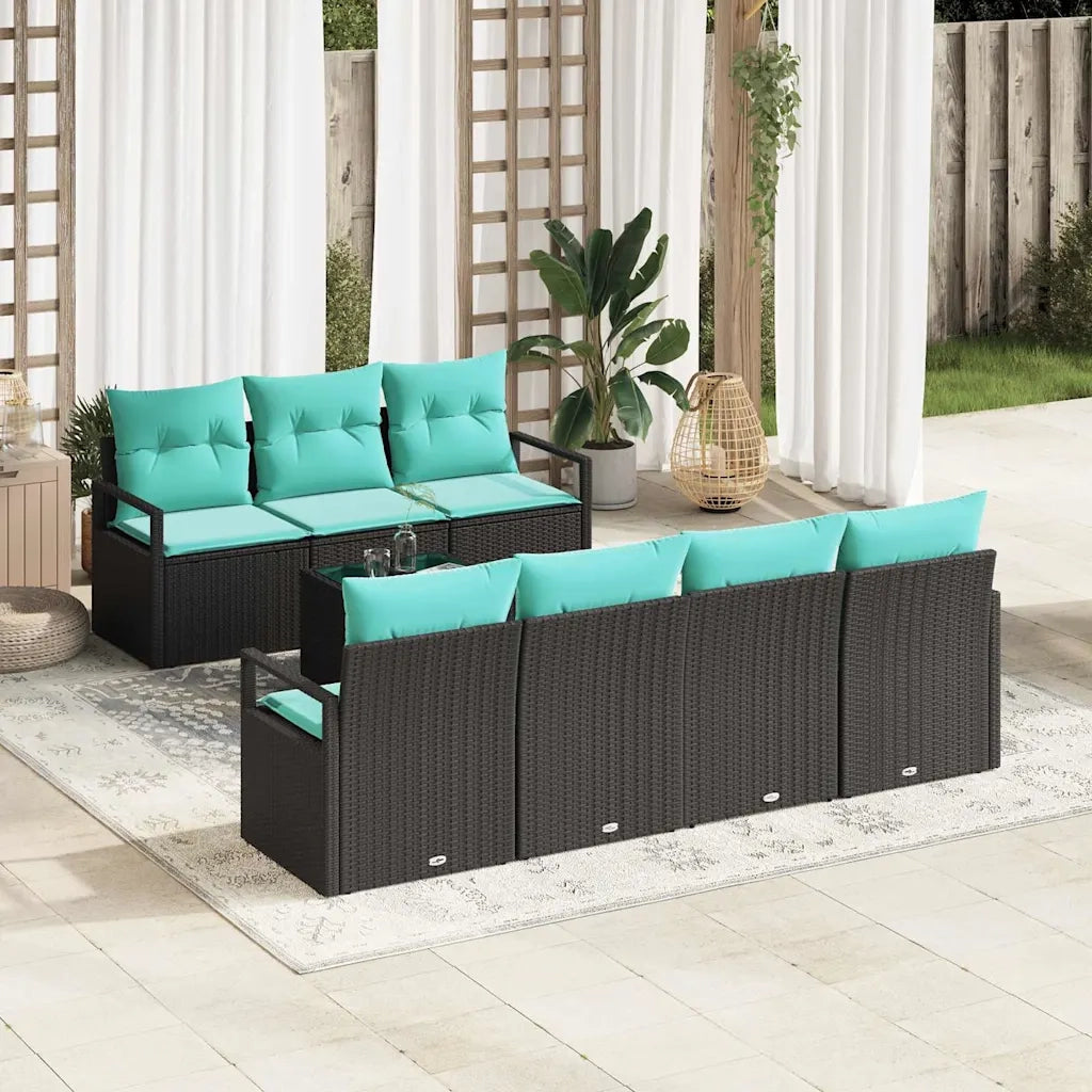 Set di divani con cuscino 8 pcs Nero e Turchese polyrattan 3346296