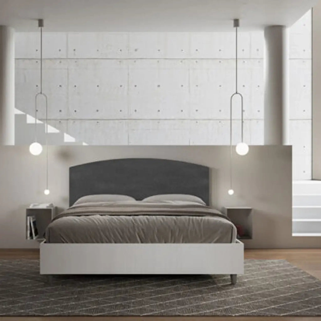 Letto matrimoniale con rete 160x200 bianco frassino testata microfibra grigio Antilia