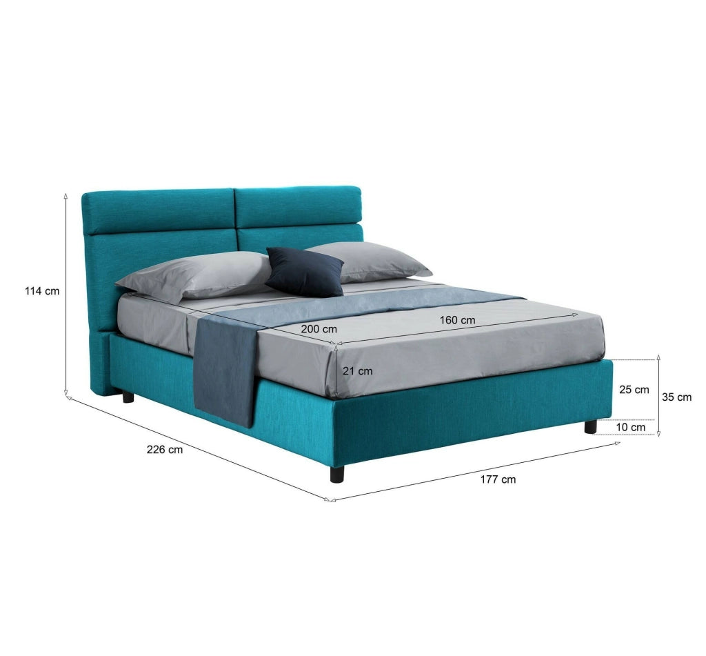 Letto Matrimoniale Annus, Letto Matrimoniale Materasso Incluso Made in Italy, Azzurro