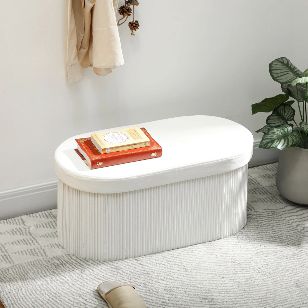 Pouf Contenitore Pieghevole ¨C Xylo ¨C Velluto Crema 76x38x35cm 72L