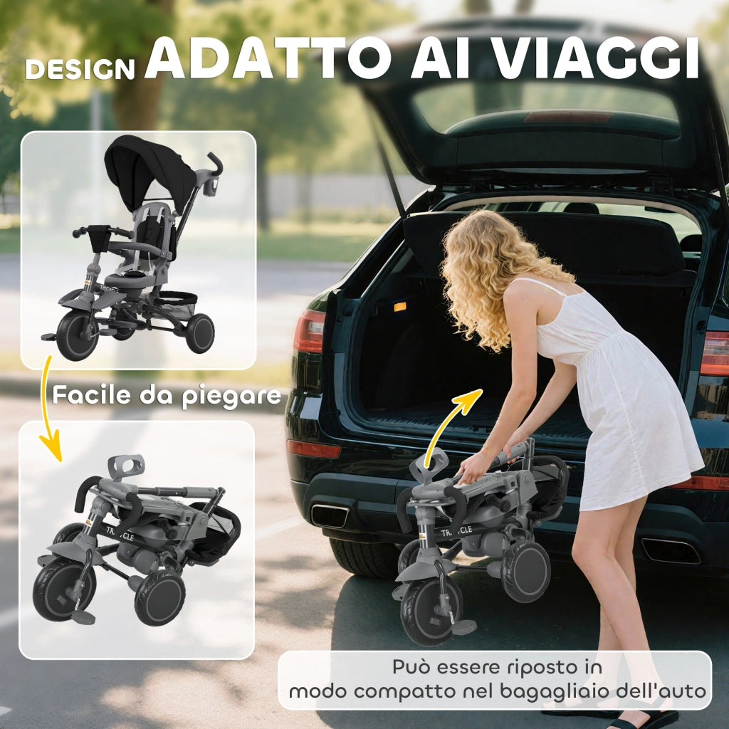 Triciclo 6 in 1 ¨C Xylo ¨C con maniglione di spinta e sedile girevole, nero, 111.5x52x98 cm