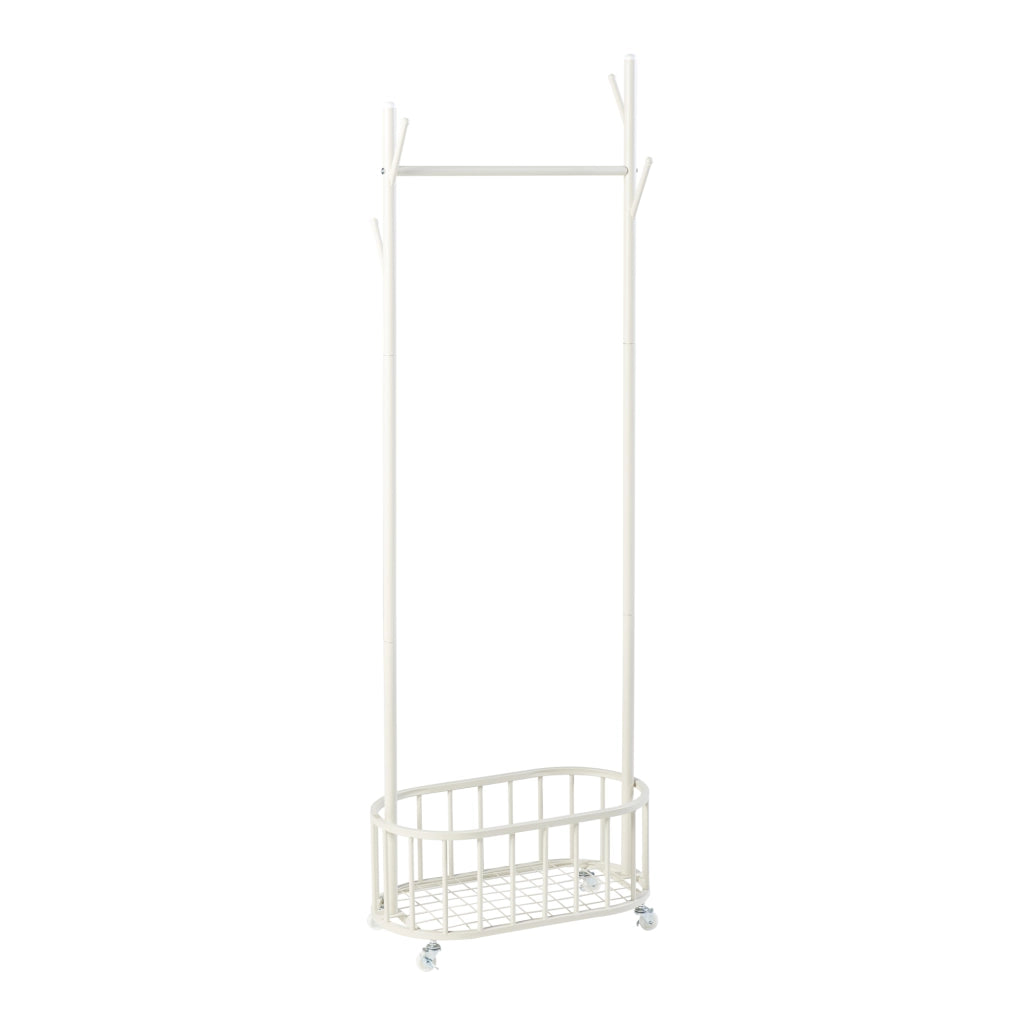 Stand Appendiabiti Risør con Rotelle Barra Porta Abiti e Cestello 175 x 60 x 32 cm Acciaio Bianco [en.casa]