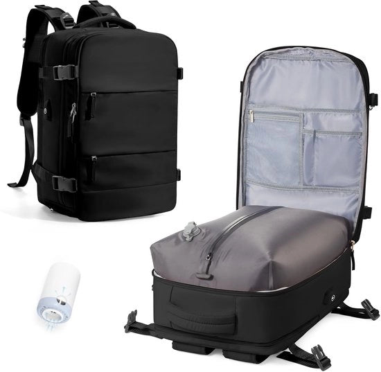 Borsa a vuoto con compressore, valigetta da viaggio 45x36x20, borsa a vuoto per valigetta da viaggio con sistema di compressione per signore e signori, nero