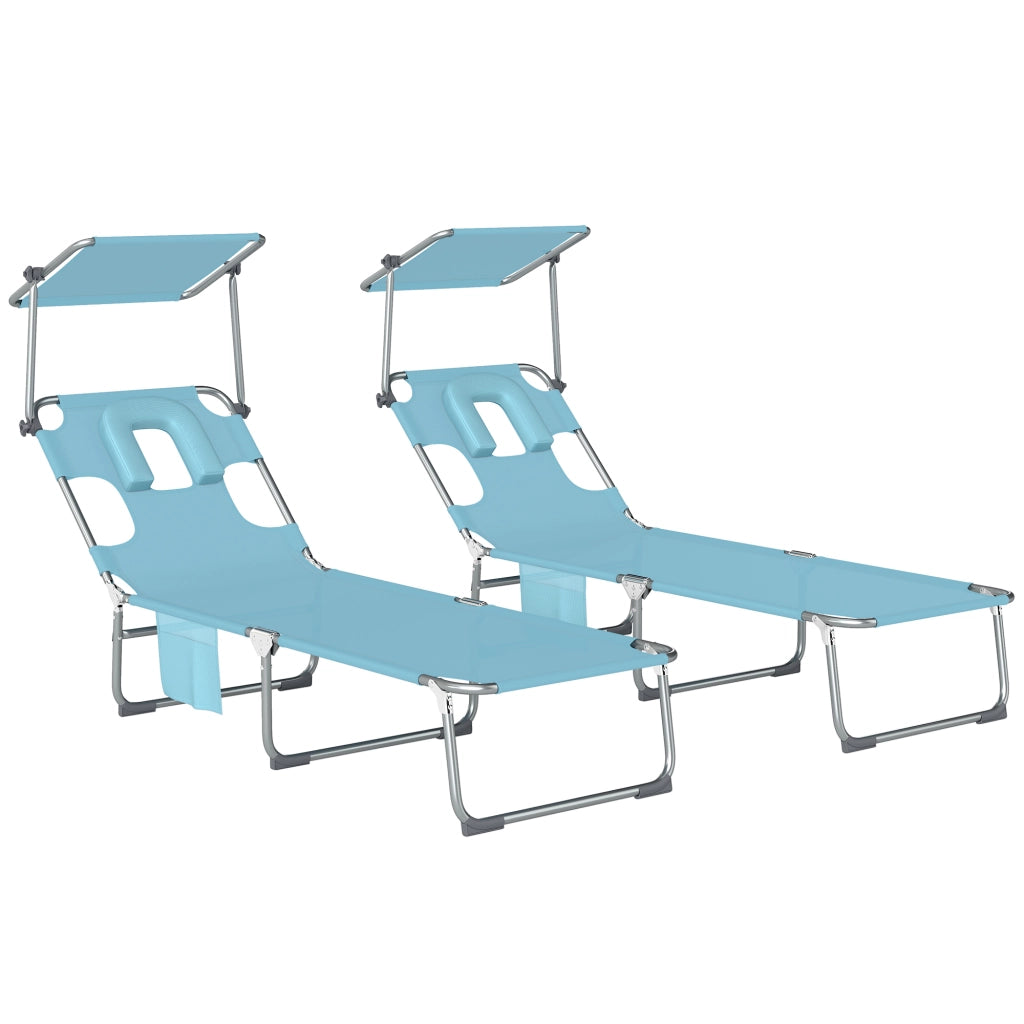 Set 2 Lettini Prendisole Pieghevoli Reclinabili ¨C Xylo ¨C Textilene 550g/m2 Baldacchino 360¡ã Blu