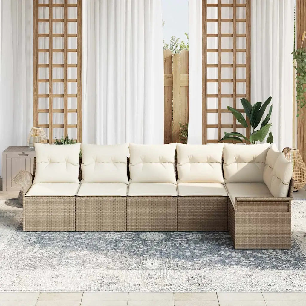 Set Divano da Giardino con cuscino 6 pcs Beige Poly Rattan