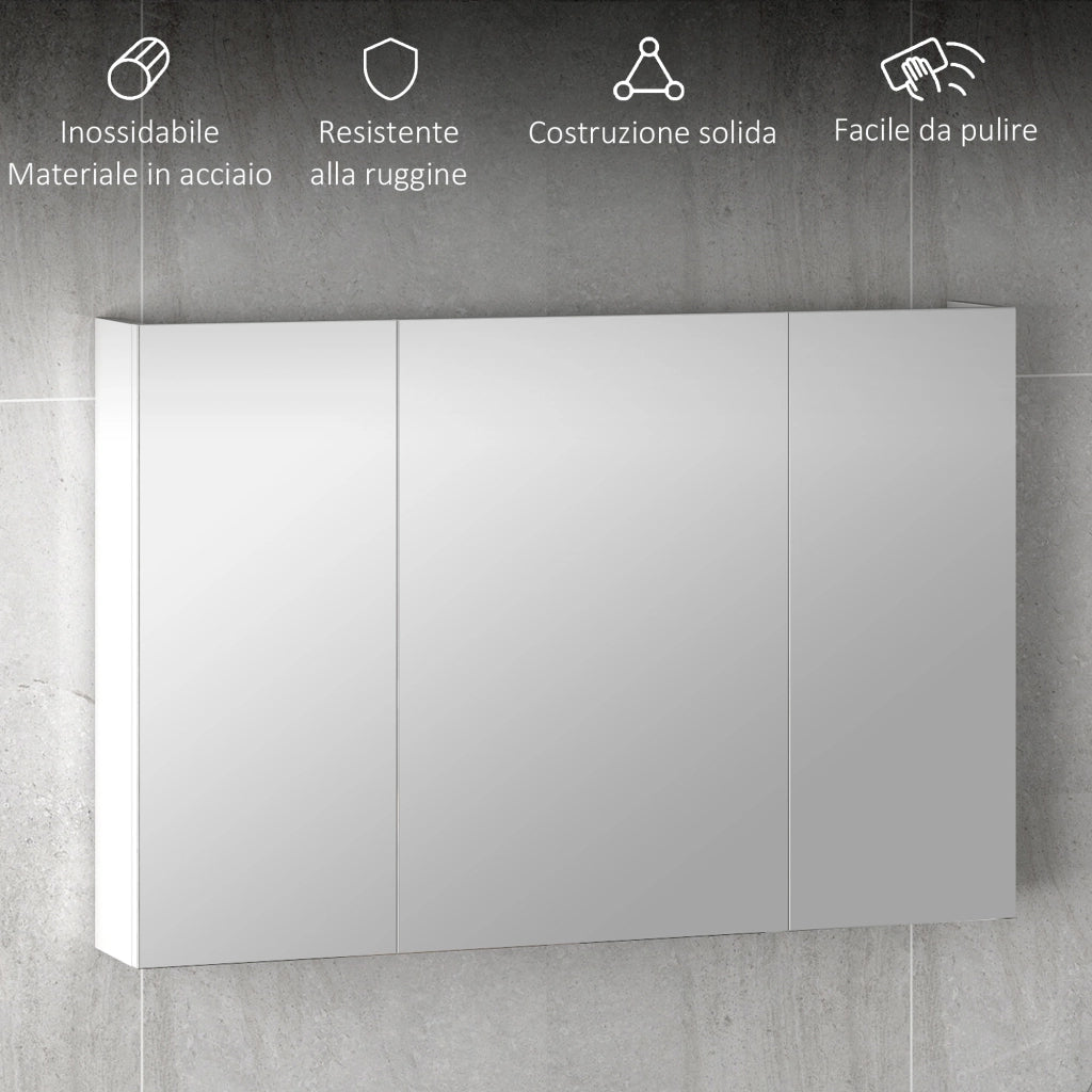 Armadietto Pensile Bagno 3 Ante Specchio Legno ¨C zephmum ¨C Bianco 90x13.5x60