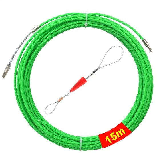 Intrekhulp per cavi e tubi vuoti con cavo di ingresso a spirale 15 m - Cavo in poliestere - Cinghia di ritiro φ4,5 mm - Asta di guida - Ideale per aiutare la ritiro - Per cavi e tubi vuoti - Ritiratore di cavi