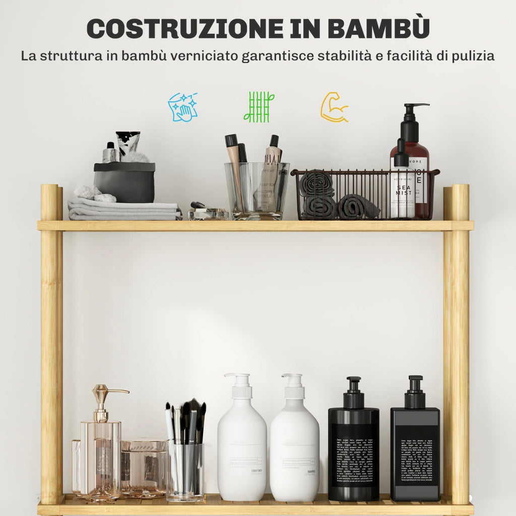 Mobile Salvaspazio Sopra WC 3 Ripiani a Doghe in Bamb¨´ ¨C Minimal ¨C Legno 63.5x25.5x181 cm