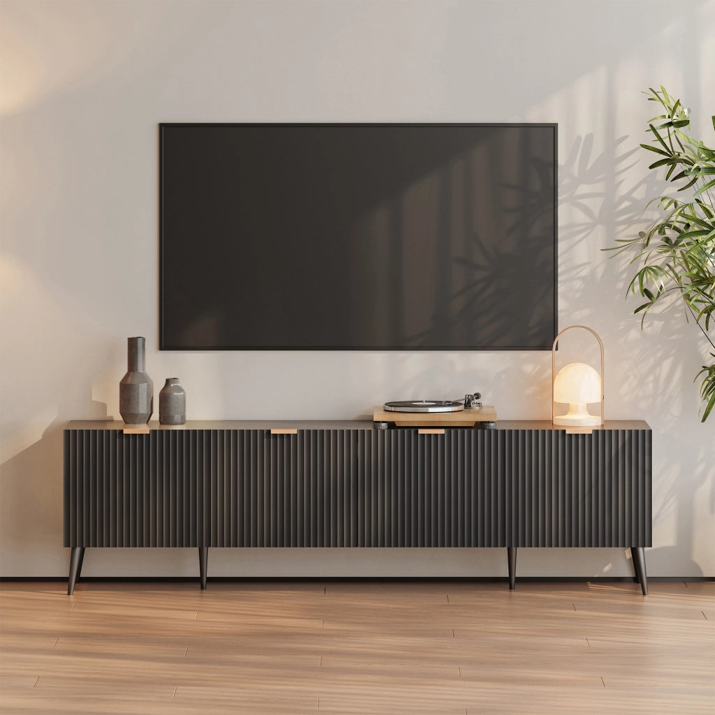 Mobile Porta TV Nand con Ante Decorative 180 x 35 x 51 cm - Nero [en.casa]