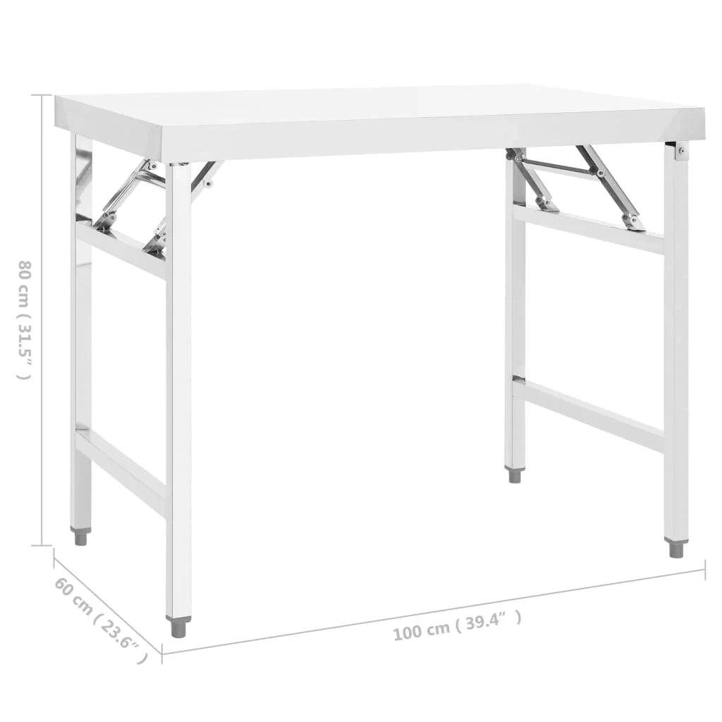 Tavolo da lavoro pieghevole professionale da cucina 100 x 60 x 80 cm in acciaio inox 02_0045425