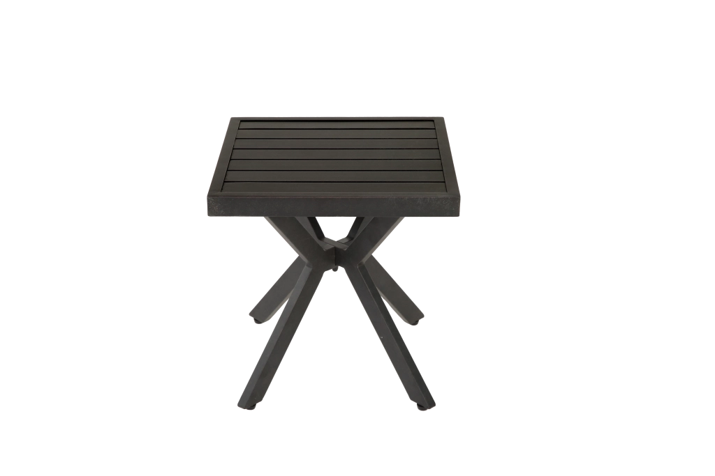 Tavolino da giardino quadrato con piano d'appoggio; facile da pulire; per patio e piscina; in alluminio; marrone scuro; 45×45×47 cm