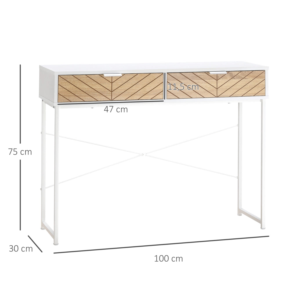 Tavolino da caff¨¨ con 2 cassetti ¨C zephmum ¨C bianco e rovere