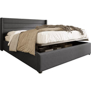Letto Contenitore 160x200 cm; Letto Matrimoniale con Box Contenitore e Testiera Imbottita; in Lino; Grigio