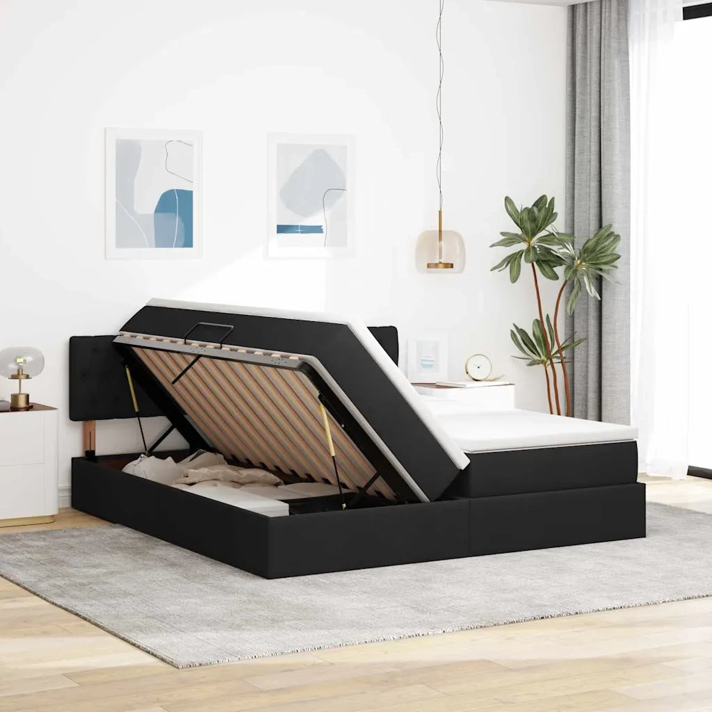 Letto con luci a strisce a LED Nero 180 x 200 cm Tessuto