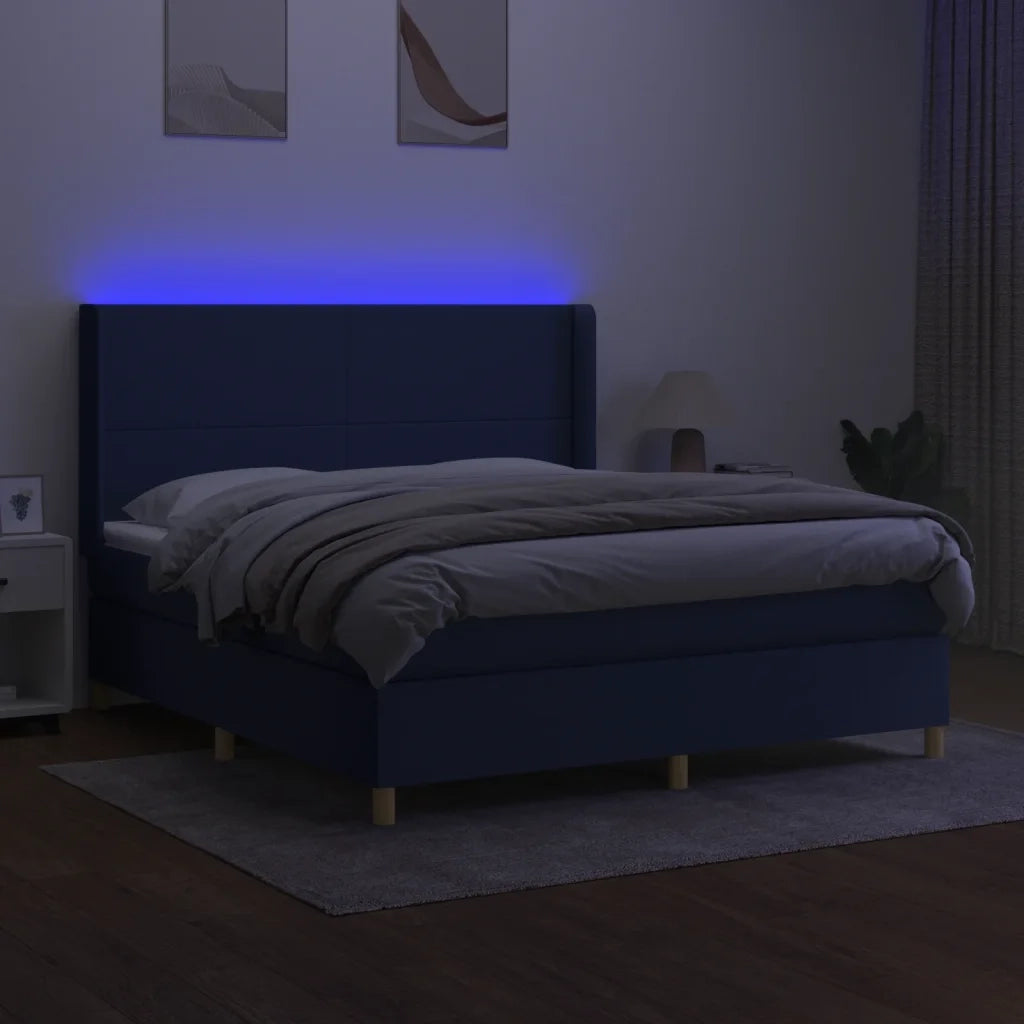 Letto a Molle con Materasso e LED Blu 160x200 cm in Tessuto 3138731