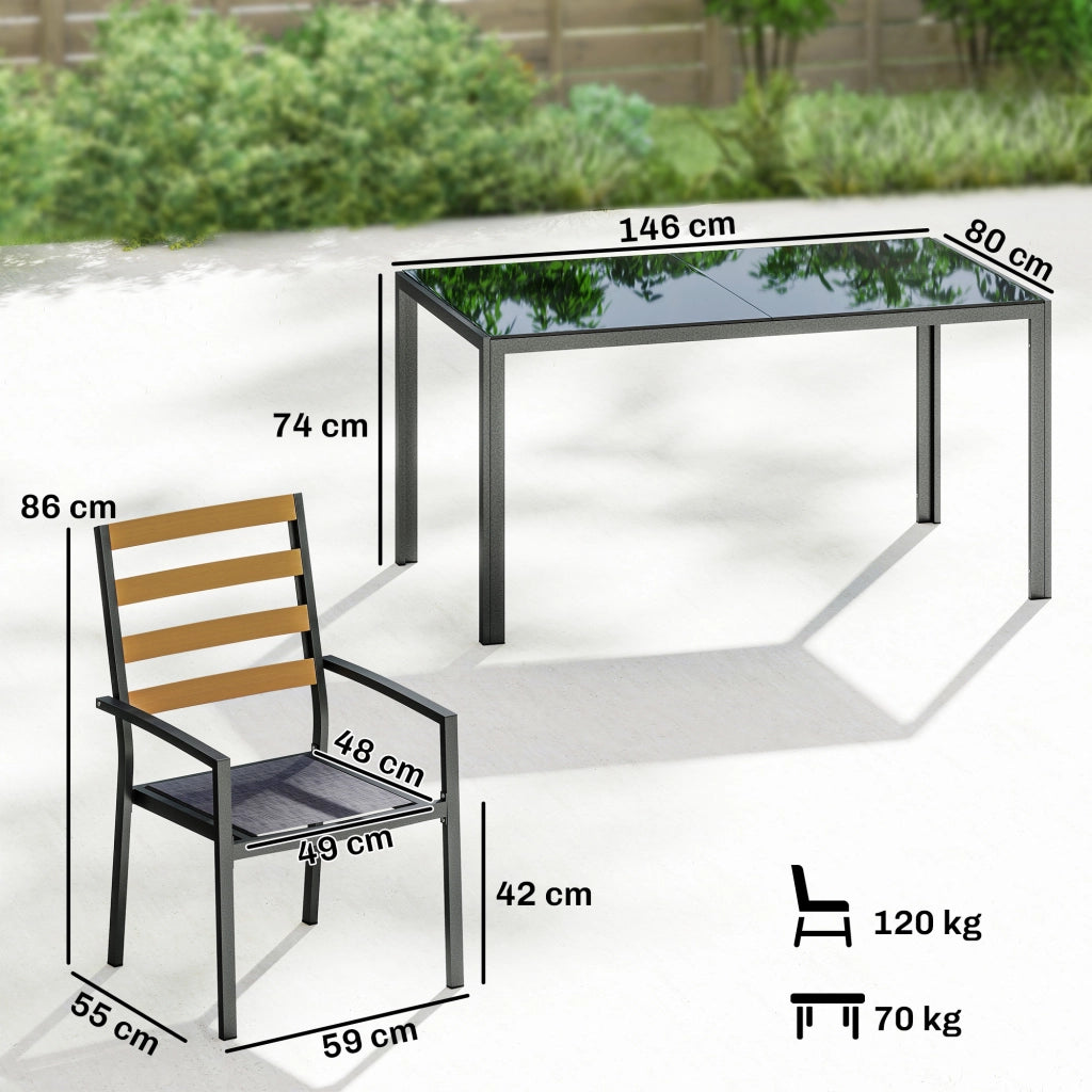 Set da Giardino 7 Pezzi Tavolo Sedie ¨C Minimal ¨C Nero