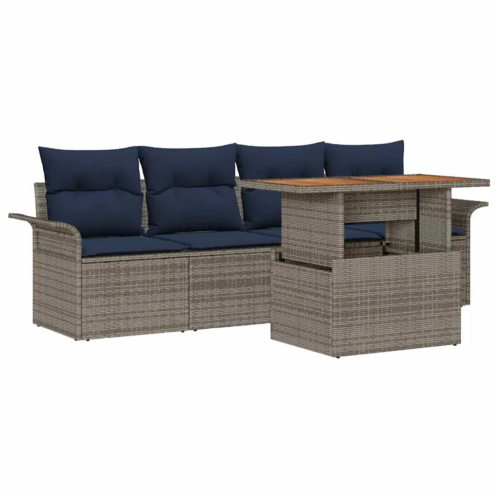 Set Divano da Giardino 5 pcs Grigio Poly Rattan 3358005
