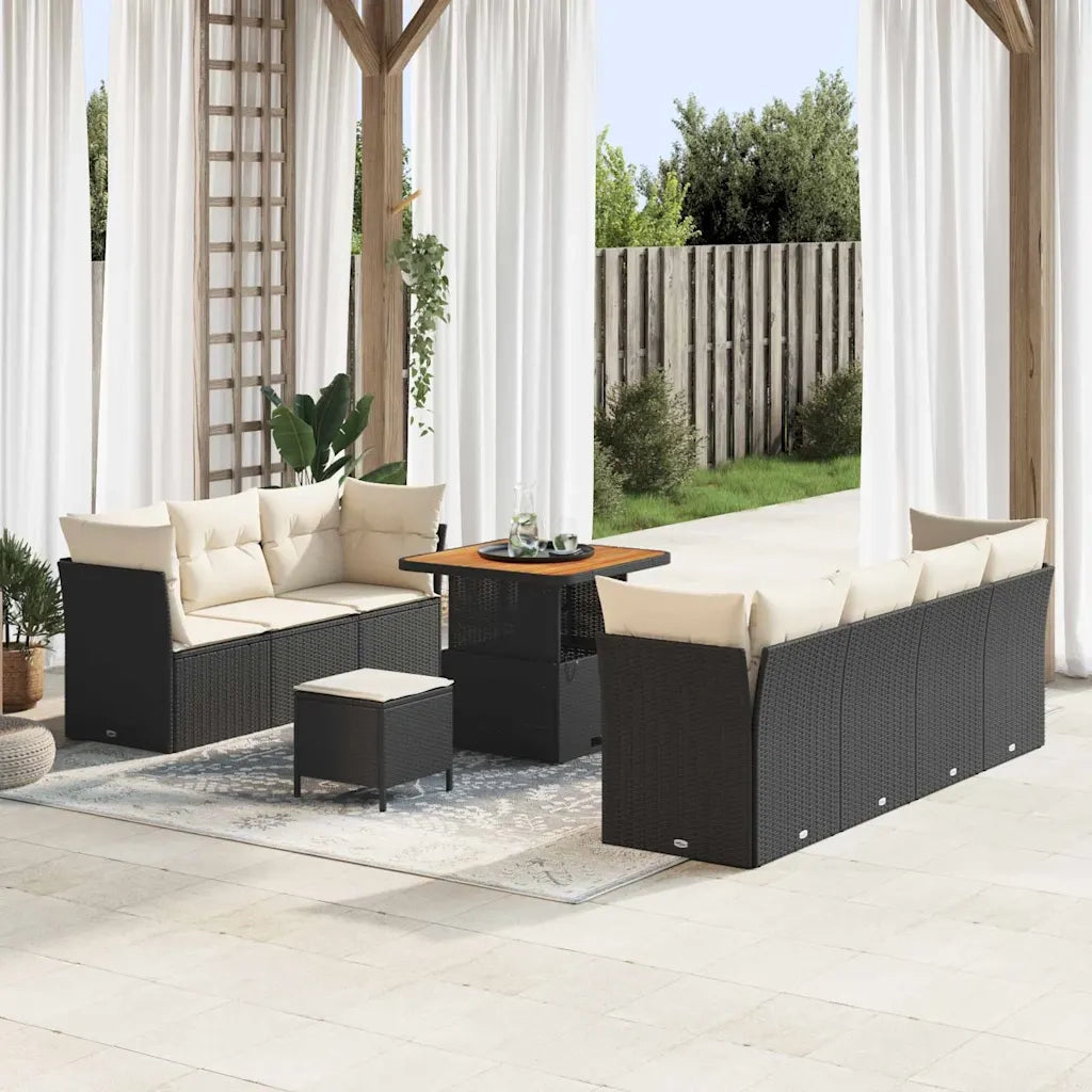 Set Divano da Giardino con cuscino 10 pcs Nero e crema 3363395