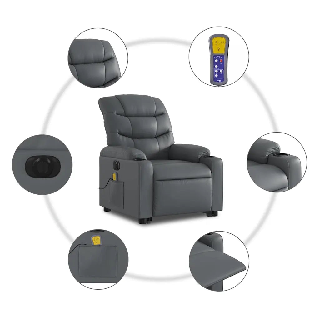 Poltrona Alzapersona Elettrica Reclinabile Grigio in Similpelle 3206623