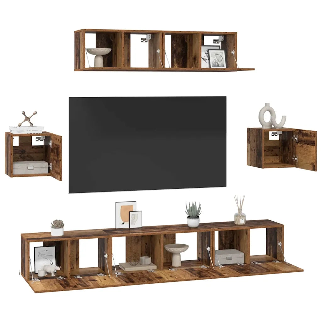 Set mobile TV 7 pz | Armadietto TV | Mobile Porta TV Legno vecchio Legno multistrato