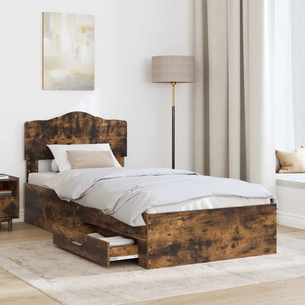 Letto singolo | Letto per adulti | Struttura del letto Rovere fum¨¦ 70 x 190 cm Legno multistrato