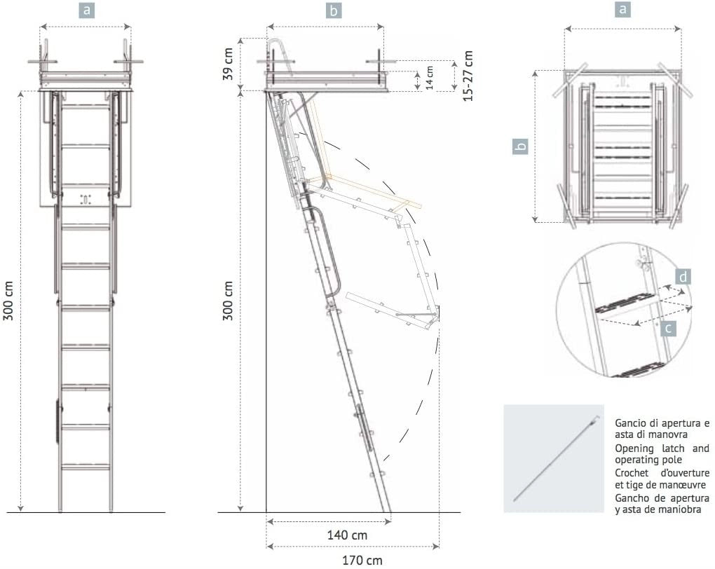 SCALA RETRATTILE PER SOFFITTA 70X130 H300 IN ACCIAIO SCARI 4PZ