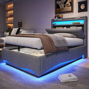 Letto Imbottito Contenitore con LED ¨C Xylo ¨C Tessuto Grigio, Idraulico, 90x200