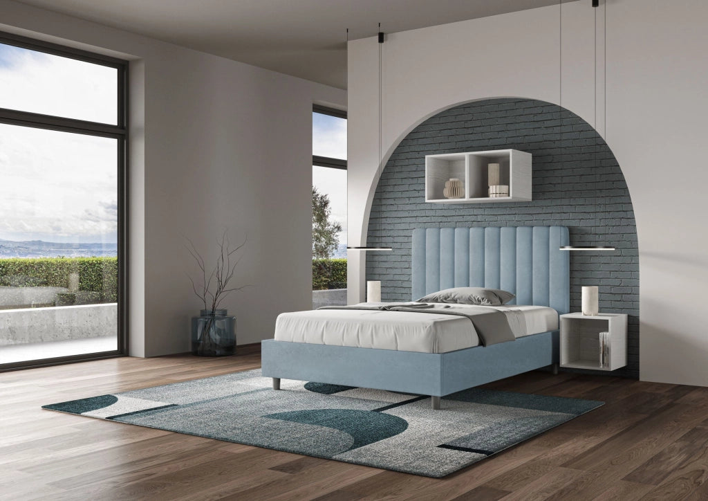 Letto 1 Piazza e Mezzo 120x200 cm con Rete e Contenitore Agueda Azzurro