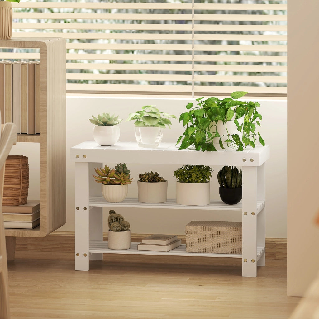Banco portascarpe in bamb¨´ con seduta e ripiani ¨C Minimal ¨C 70x28x45 cm bianco