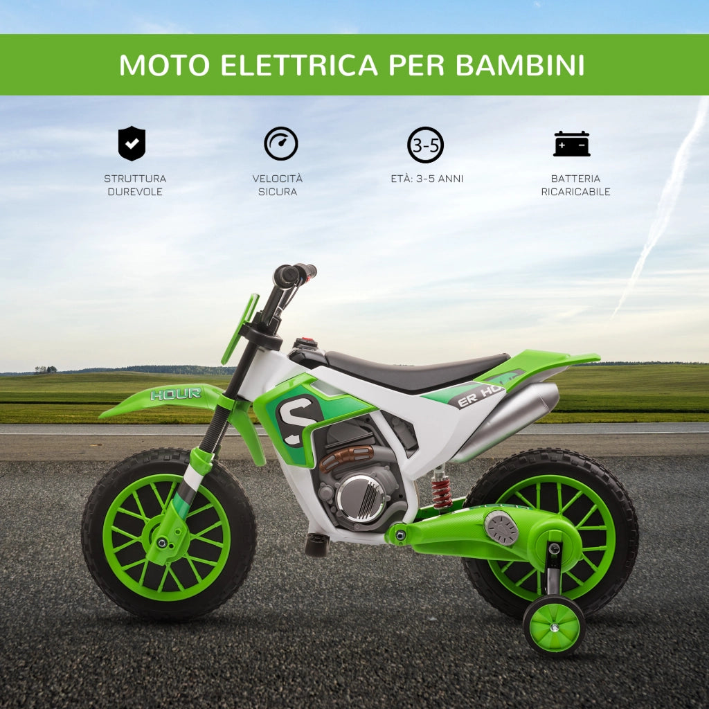 Moto Cross Bambini Elettrica Verde con Rotelle ¨C zephmum ¨C PP e Metallo 106.5x51.5x68 cm