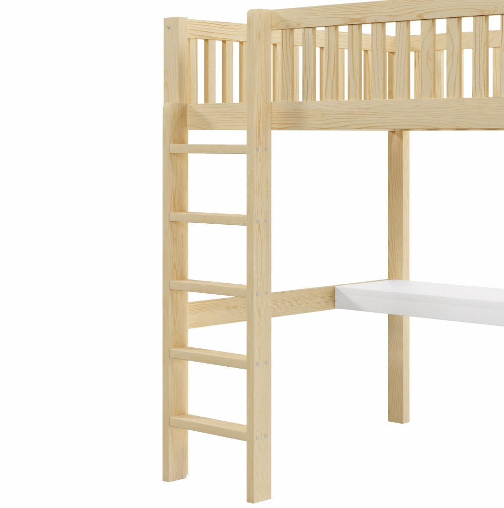 Letto a soppalco 140x200 cm con scrivania; guardaroba; 3 cassetti; in legno di pino e MDF; naturale