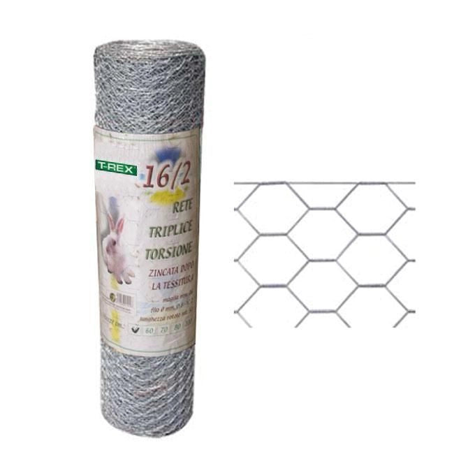 T-Rex 05895 Rete Metallica Maglia Esagonale Triplice Torsione Acciaio Zincato 19-2 Filo 0,70 mm Altezza 100 cm Lunghezza 10 m