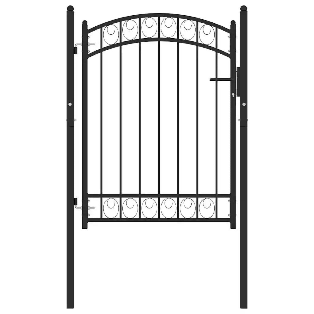Cancello per recinzione Emmen con parte superiore ad arco in acciaio 100x98,5 cm Nero 146369