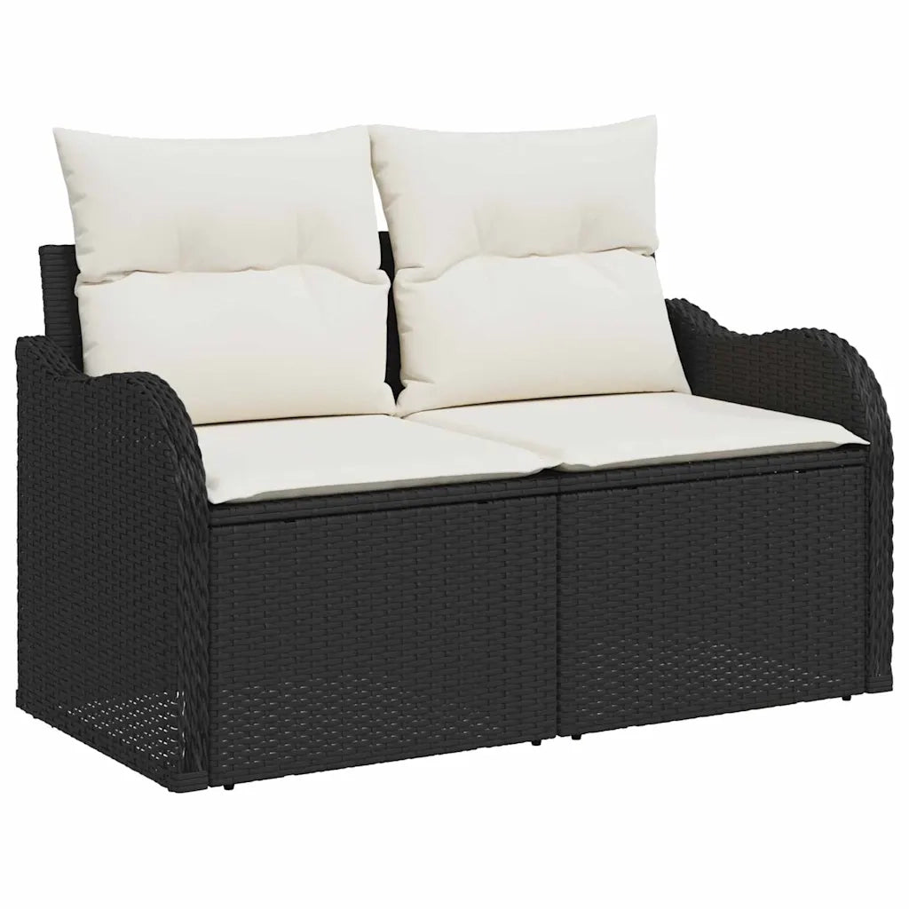 Set Divano da Giardino con cuscino 9 pcs Nero e crema