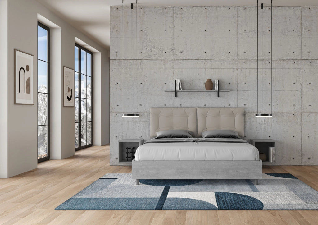 Letto Matrimoniale 160x190 cm Senza Rete Struttura Cemento con Cuscini in Similpelle Egos Annalisa Tortora